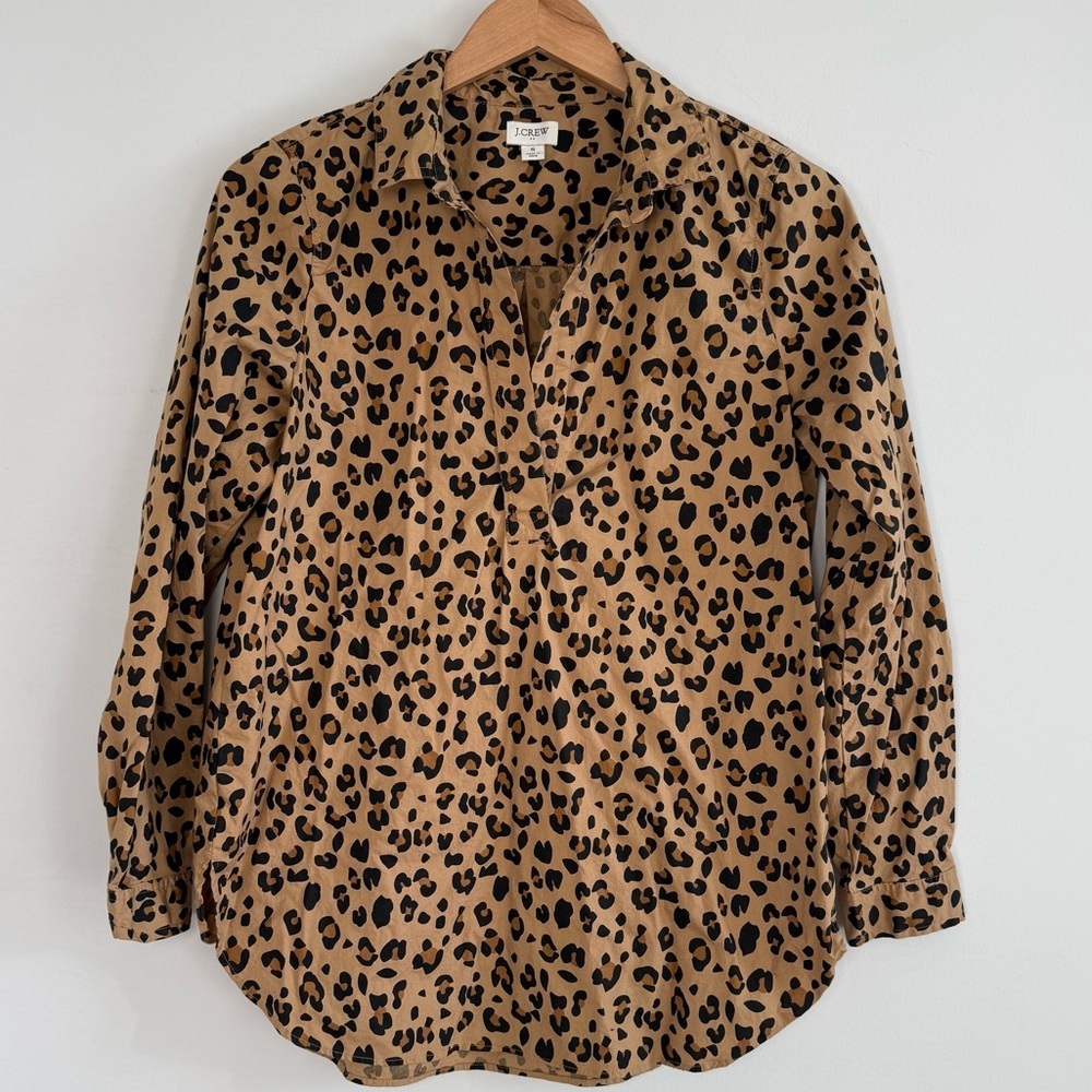 J. Crew Animal Print Ling Sleeve Popover Tunic, Size S